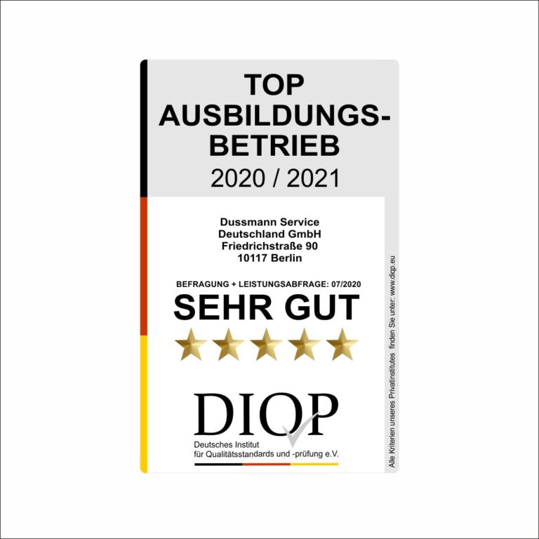 Top Ausbildungsbetrieb (DIQP) für die Dussmann Service GmbH